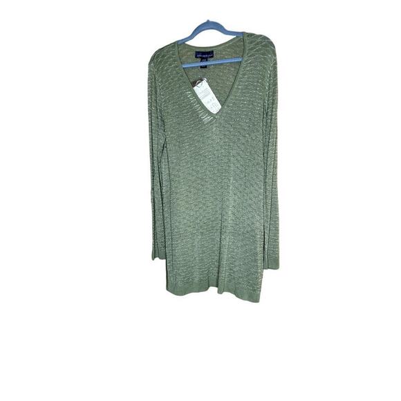 Susan Graver size large NEW  tunic sweater sage green  gold thread loose knit - Picture 1 of 10